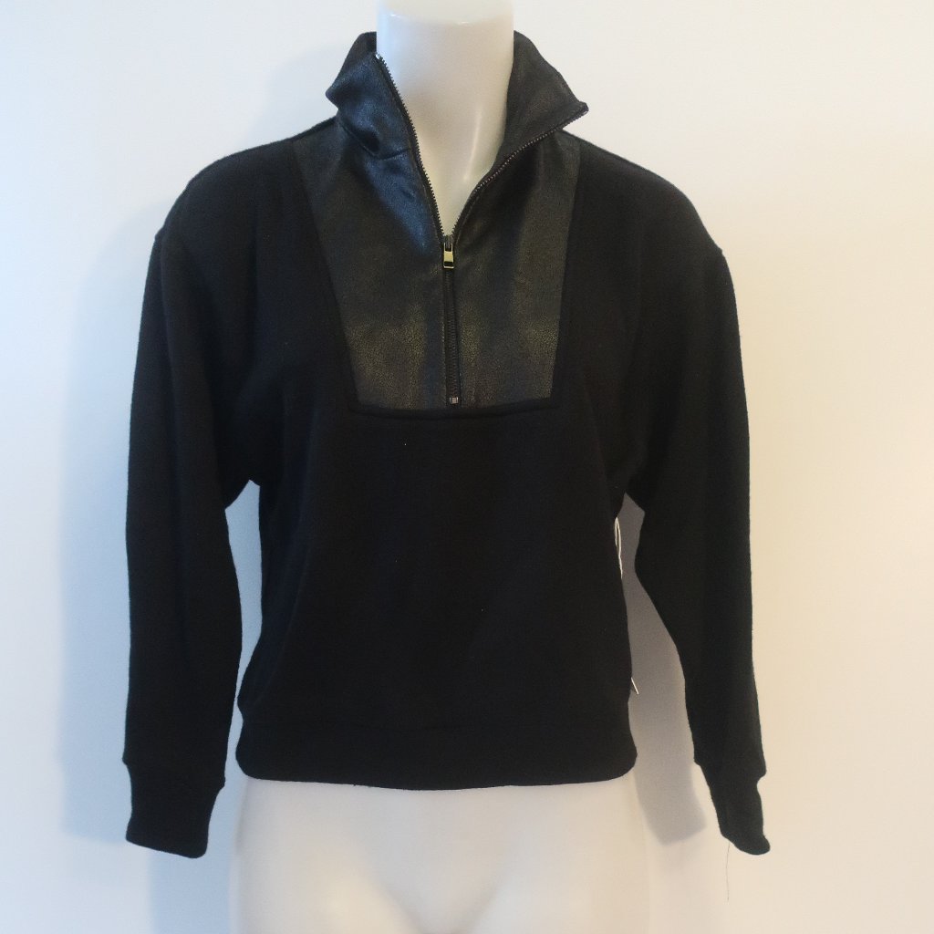 Nwt Womens Drew Black 1/4 Zip Pullover Mix Media Sweatshirt Top Xs *